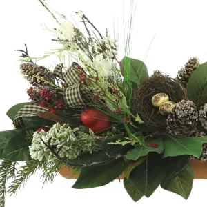 Holiday Arrangement with Evergreen, Pears and Bird's Nest in a Dough Bowl