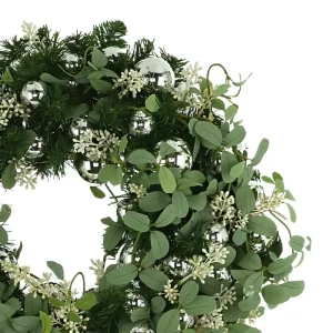 24" Evergreen Holiday Wreath with Ivy and Ornaments