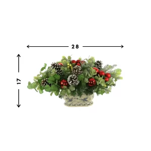 Pine Holiday Arrangement with Eucalyptus and Ornaments in a Ceramic Pot