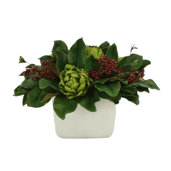 Artichoke and Berry Holiday Arrangement in a Ceramic Pot