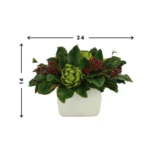 Artichoke and Berry Holiday Arrangement in a Ceramic Pot