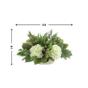 Hydrangea, Eucalyptus and Evergreen Holiday Arrangement in a Ceramic Pot