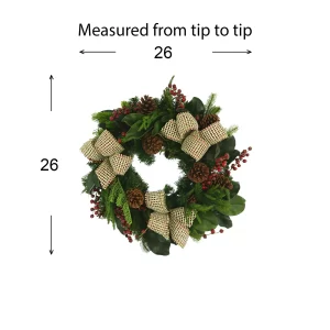 26" Evergreen Wreath with Pinecones, Berries and Bows