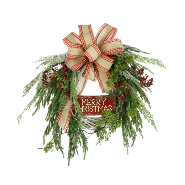 28" Woven Willow Holiday Wreath with "Merry Christmas" Sign