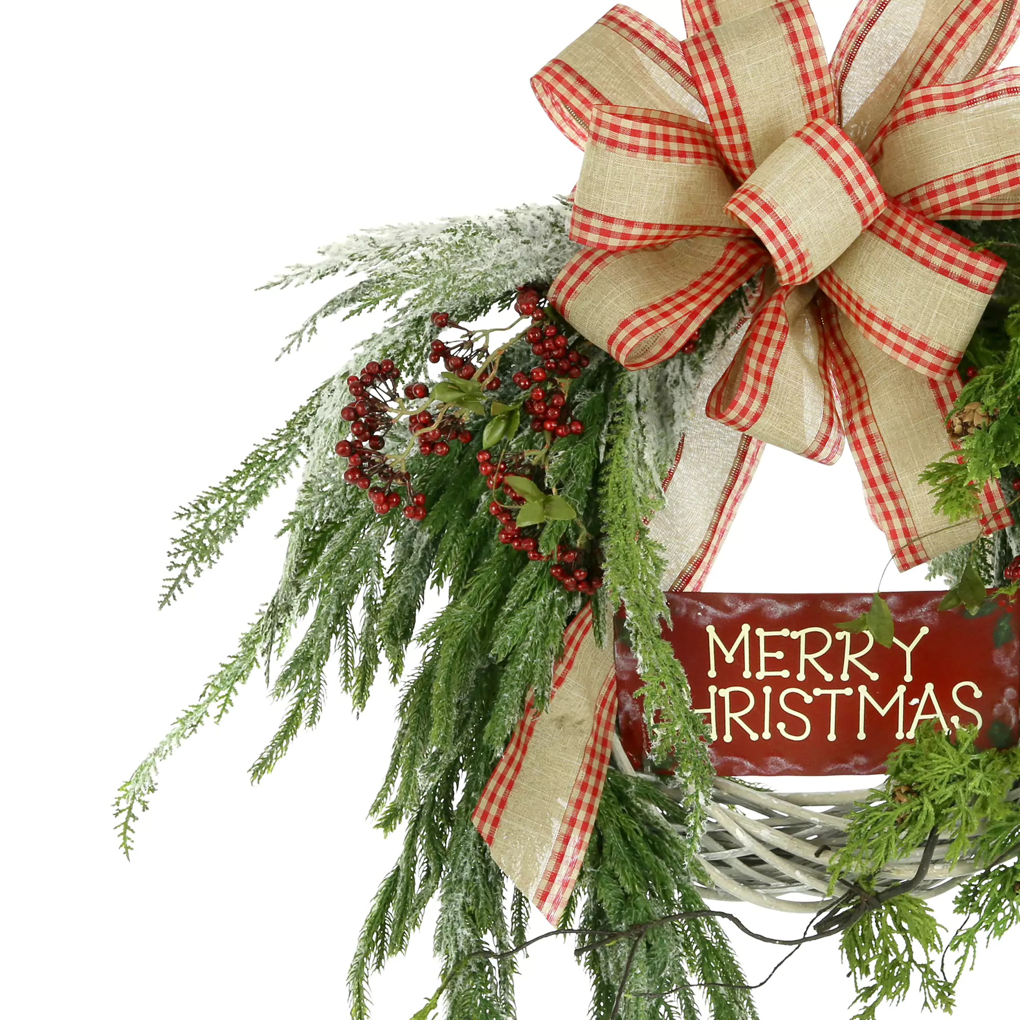 28" Woven Willow Holiday Wreath with "Merry Christmas" Sign