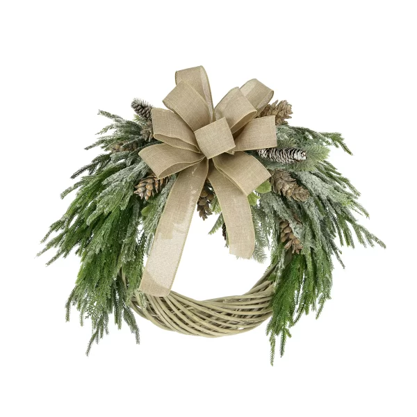 30" Woven Willow Holiday Wreath with Evergreen, Pinecones and a Large Bow