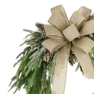 30" Woven Willow Holiday Wreath with Evergreen, Pinecones and a Large Bow