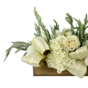 Hydrangea and Rose Holiday Arrangement in a Wood Planter