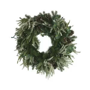 32" Holiday Wreath with Evergreen, Eucalyptus and LED Lights