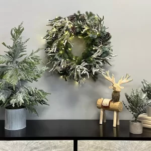 32" Holiday Wreath with Evergreen, Eucalyptus and LED Lights