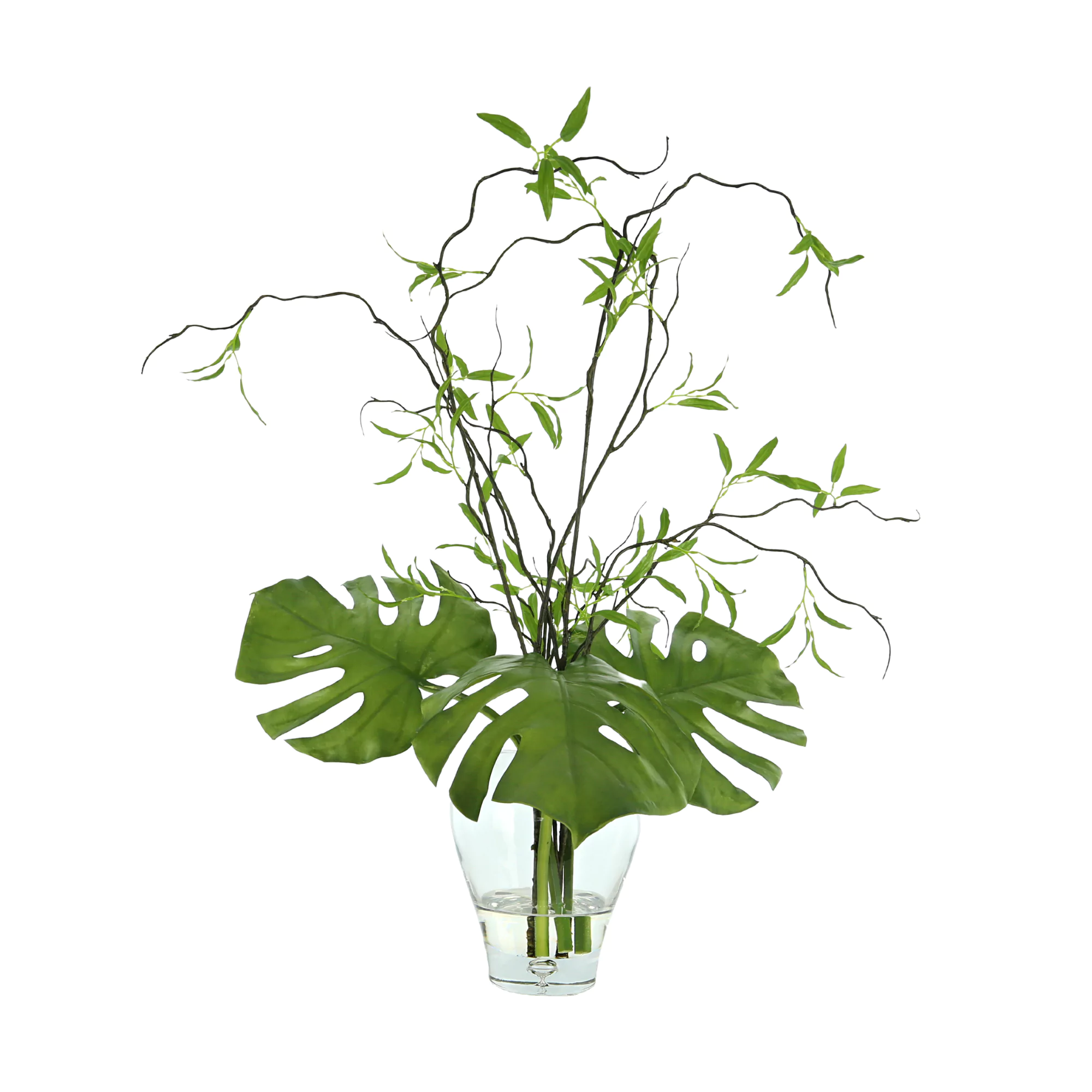 Philo Leaf and Willow Branch Arrangement in a Clear Glass Vase