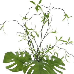 Philo Leaf and Willow Branch Arrangement in a Clear Glass Vase