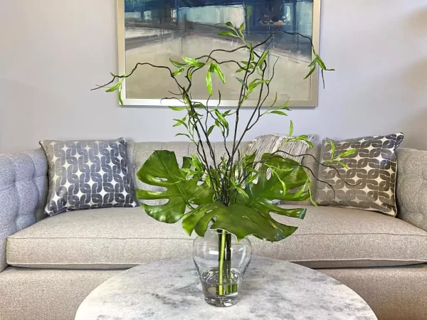 Philo Leaf and Willow Branch Arrangement in a Clear Glass Vase