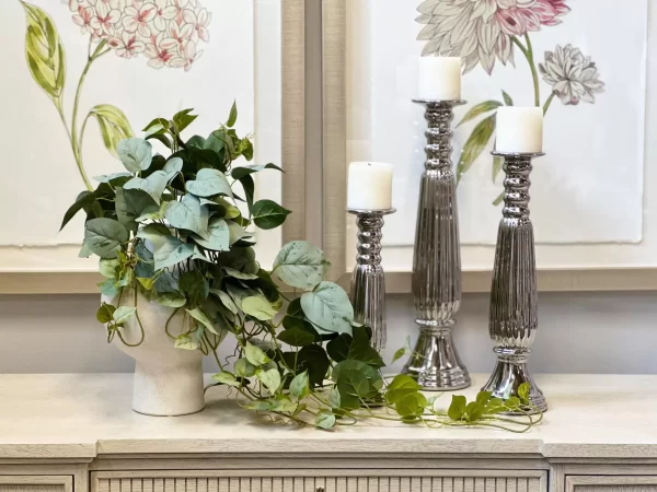 Dusty Ivy Arranged in Round Ceramic Vase