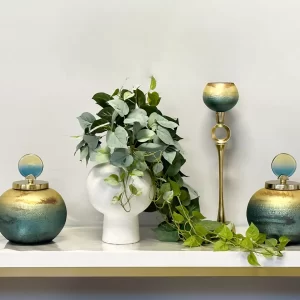 Dusty Ivy Arranged in Round Ceramic Vase