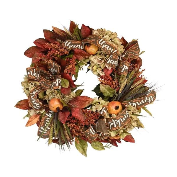 28" Hydrangea, Wheat and Pomegranate Fall Wreath