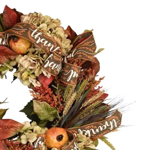 28" Hydrangea, Wheat and Pomegranate Fall Wreath