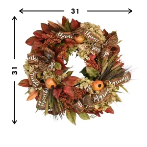 28" Hydrangea, Wheat and Pomegranate Fall Wreath