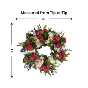 28" Grapevine Wreath with Hydrangeas, Heather, Begonia and Cherry Blossoms
