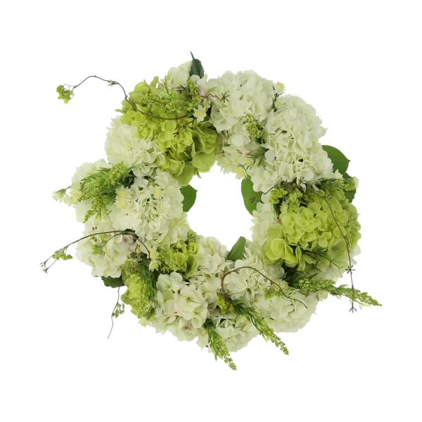 26" Grapevine Wreath with Assorted Hydrangea, Heather and Snowball Vine