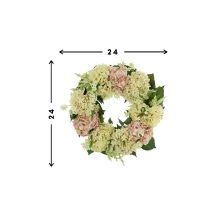 24" Grapevine Wreath with Assorted Hydrangeas and Heather