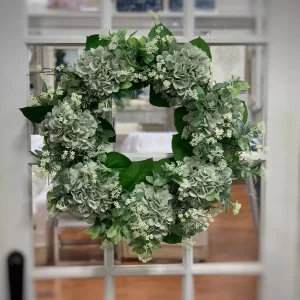 24'' Grapevine Wreath with Hydrangeas and Budding Flowers