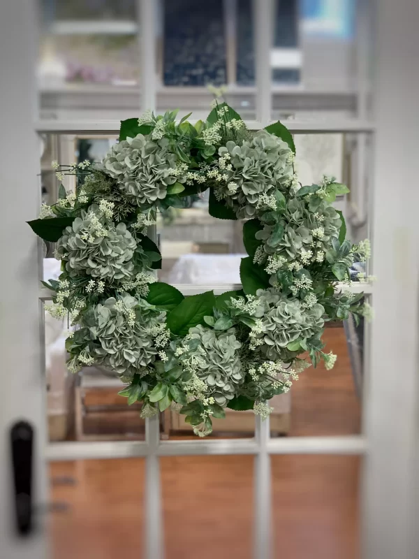 24'' Grapevine Wreath with Hydrangeas and Budding Flowers