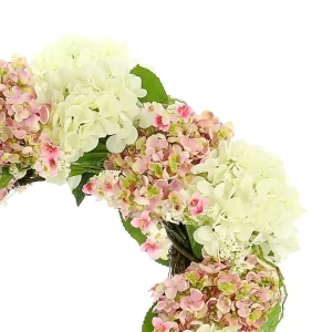 25" Assorted Hydrangea Wreath with Cherry Blossoms - Image 2