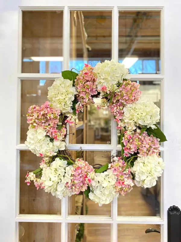25" Assorted Hydrangea Wreath with Cherry Blossoms