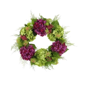 28" Assorted Hydrangea Wreath with Sedum and Fern Leaves - Image 3