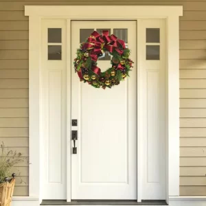 26" Evergreen Holiday Wreath with Berries, Ornaments and a Large Bow