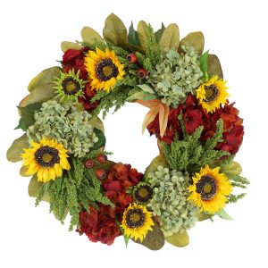 26" Fall Wreath with Sunflowers and Hydrangeas