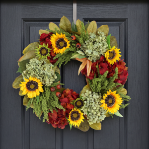 26" Fall Wreath with Sunflowers and Hydrangeas