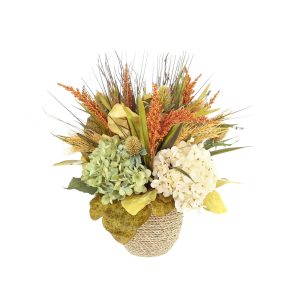 Fall Arrangement with Hydrangeas and Wheat