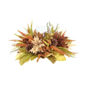 Fall Candleholder Decorated with Pampas, Heather and Pinecone