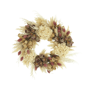 28" Fall Wreath with Hydrangeas, Dried Roses and Pampas