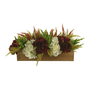 Fall Hydrangea Arrangement in Wooden Basket