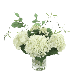 Hydrangea with Curly Vine Arranged in Glass Vase