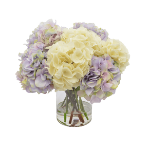 Assorted Hydrangea Floral Arrangement in a Clear Glass Vase