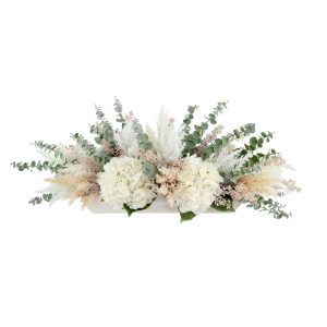 Hydrangeas, Pampas and Eucalyptus Arrangement in a Wood Planter