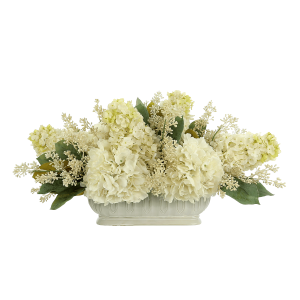 Hydrangea and Eucalyptus Arranged in a Ceramic Planter