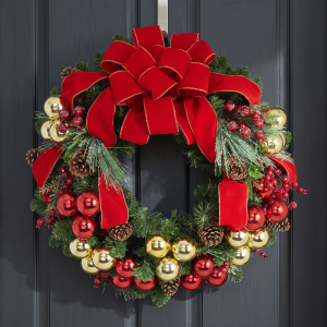 26" Holiday Wreath with Pinecones, Berries, Ornaments and Ribbon