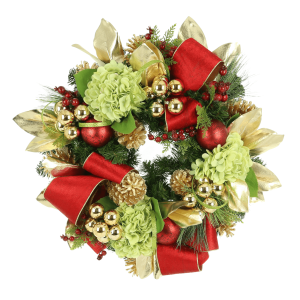 26'' Holiday Wreath with Hydrangeas and Ornaments