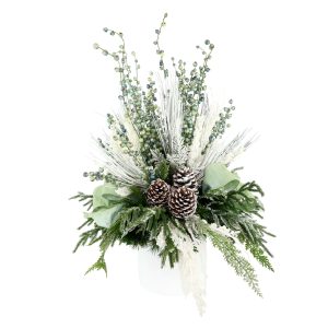 Holiday Arrangement with Berries and Flocked Pine