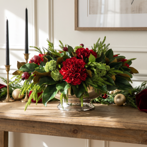 Holiday Hydrangea and Pomegranate Centerpiece