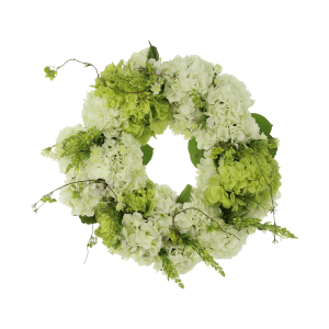 26" Grapevine Wreath with Assorted Hydrangea, Heather and Snowball Vine